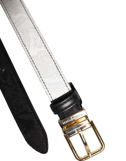 Cinturón Dolce & Gabbana Negro Blanco Patchwork Hebilla de Metal Dorada