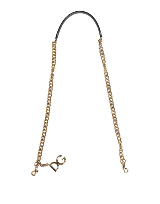 Dolce & Gabbana Bandolera con Cadena de Latón Dorado, Estampado Leopardo Marrón