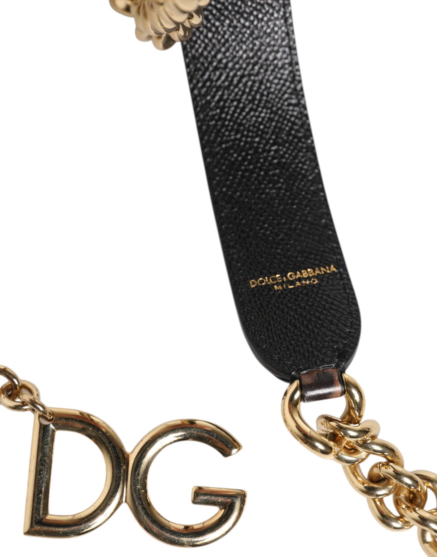 Dolce & Gabbana Bandolera con Cadena de Latón Dorado, Estampado Leopardo Marrón