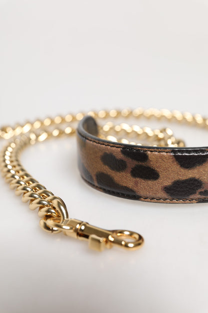 Dolce & Gabbana Bandolera con Cadena de Latón Dorado, Estampado Leopardo Marrón