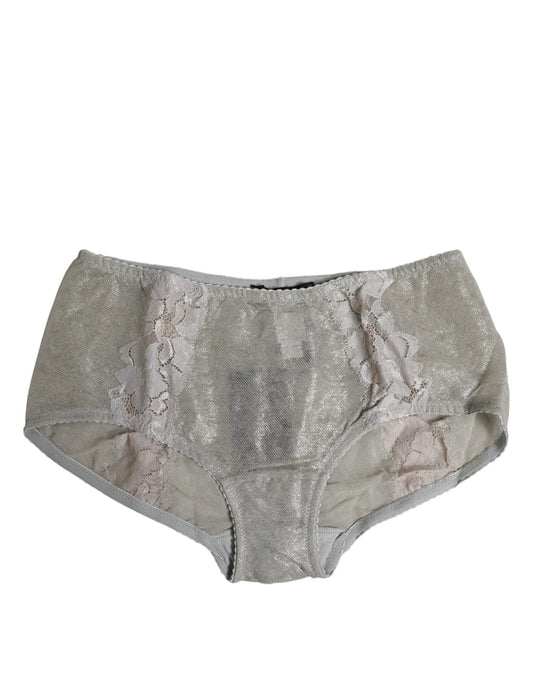 Ropa interior braga de cintura alta de encaje floral de algodón gris de Dolce & Gabbana