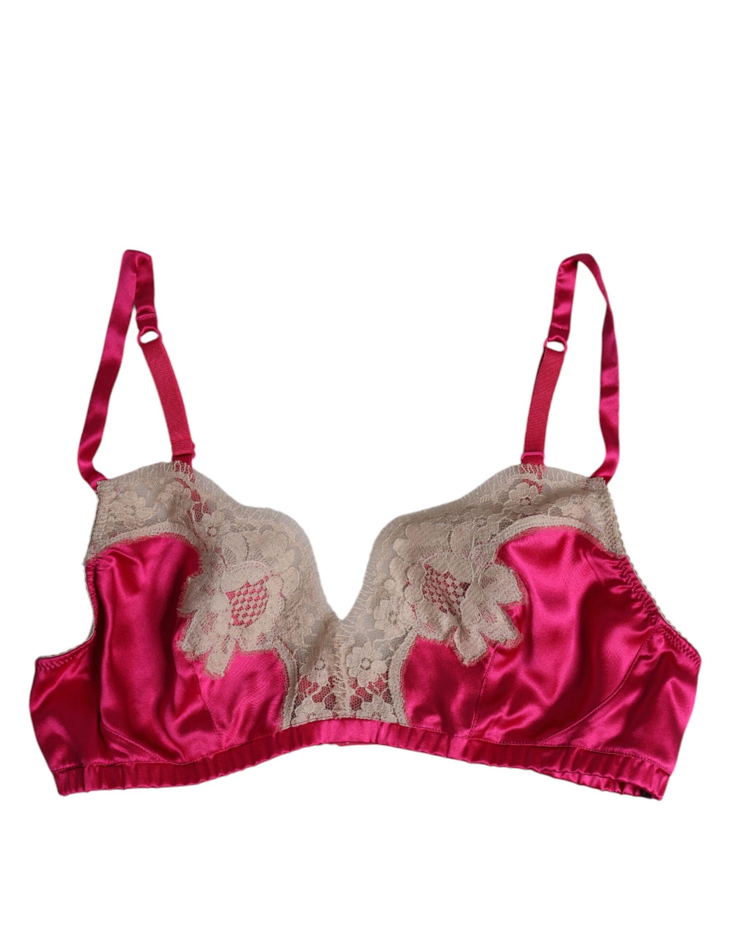 Sujetador sin aros de seda con encaje floral magenta Dolce & Gabbana