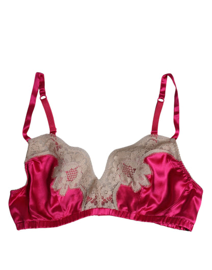 Sujetador sin aros de seda con encaje floral magenta Dolce & Gabbana