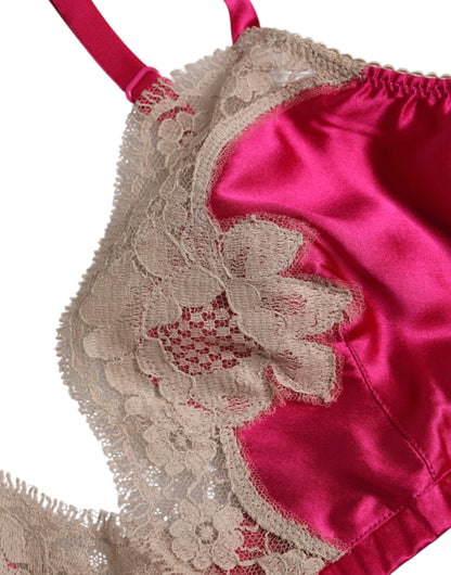 Sujetador sin aros de seda con encaje floral magenta Dolce & Gabbana