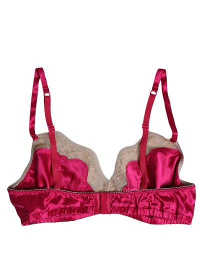 Sujetador sin aros de seda con encaje floral magenta Dolce & Gabbana