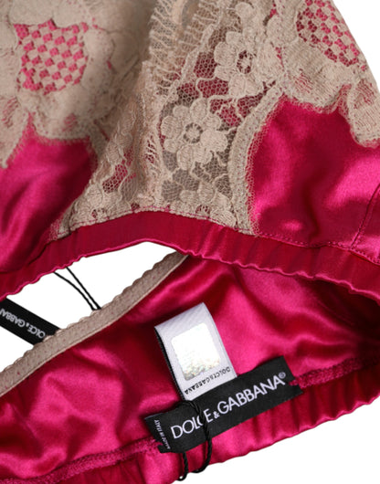 Sujetador sin aros de seda con encaje floral magenta Dolce & Gabbana