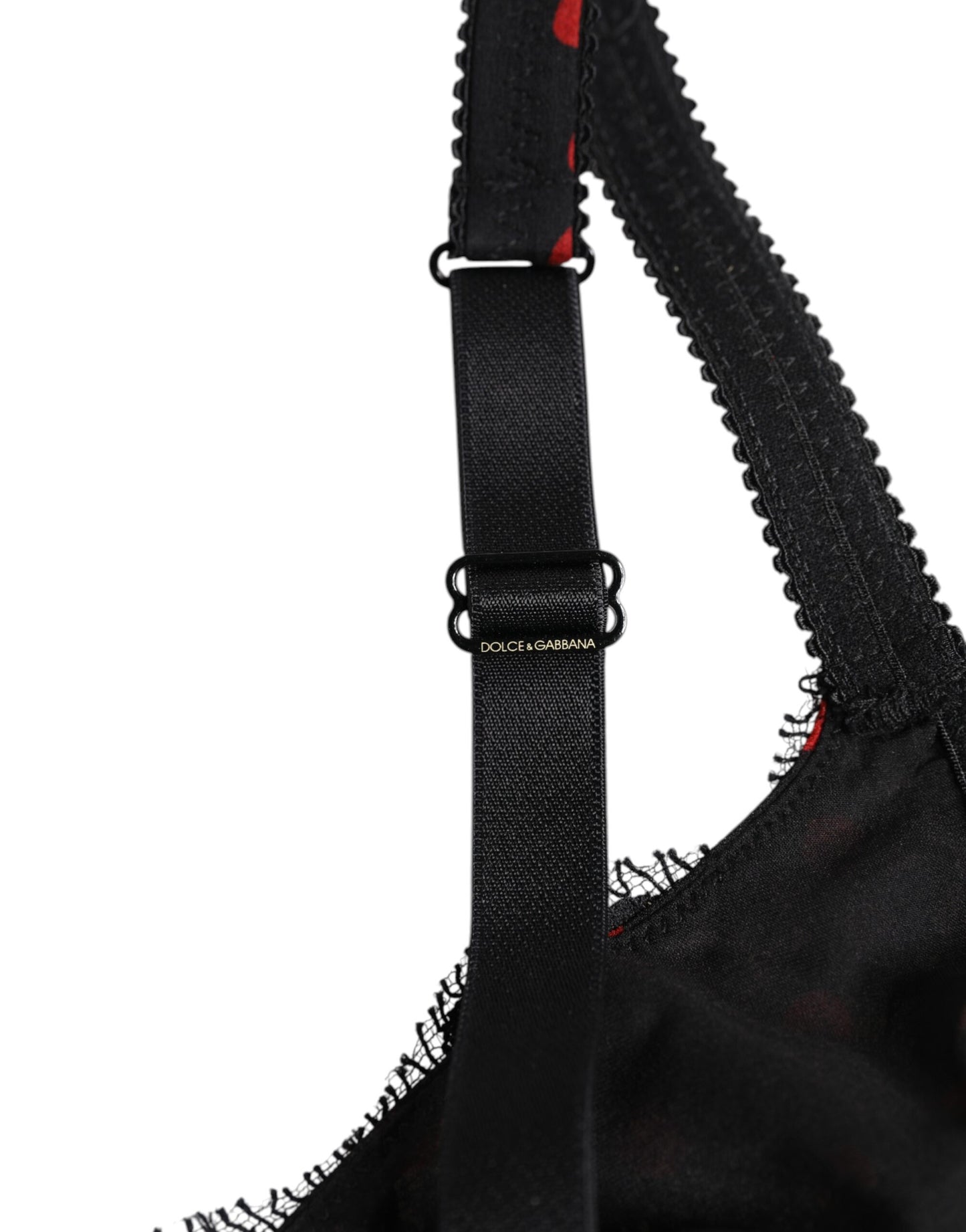 Ropa interior de balconette con aros y lunares negros y rojos de Dolce & Gabbana