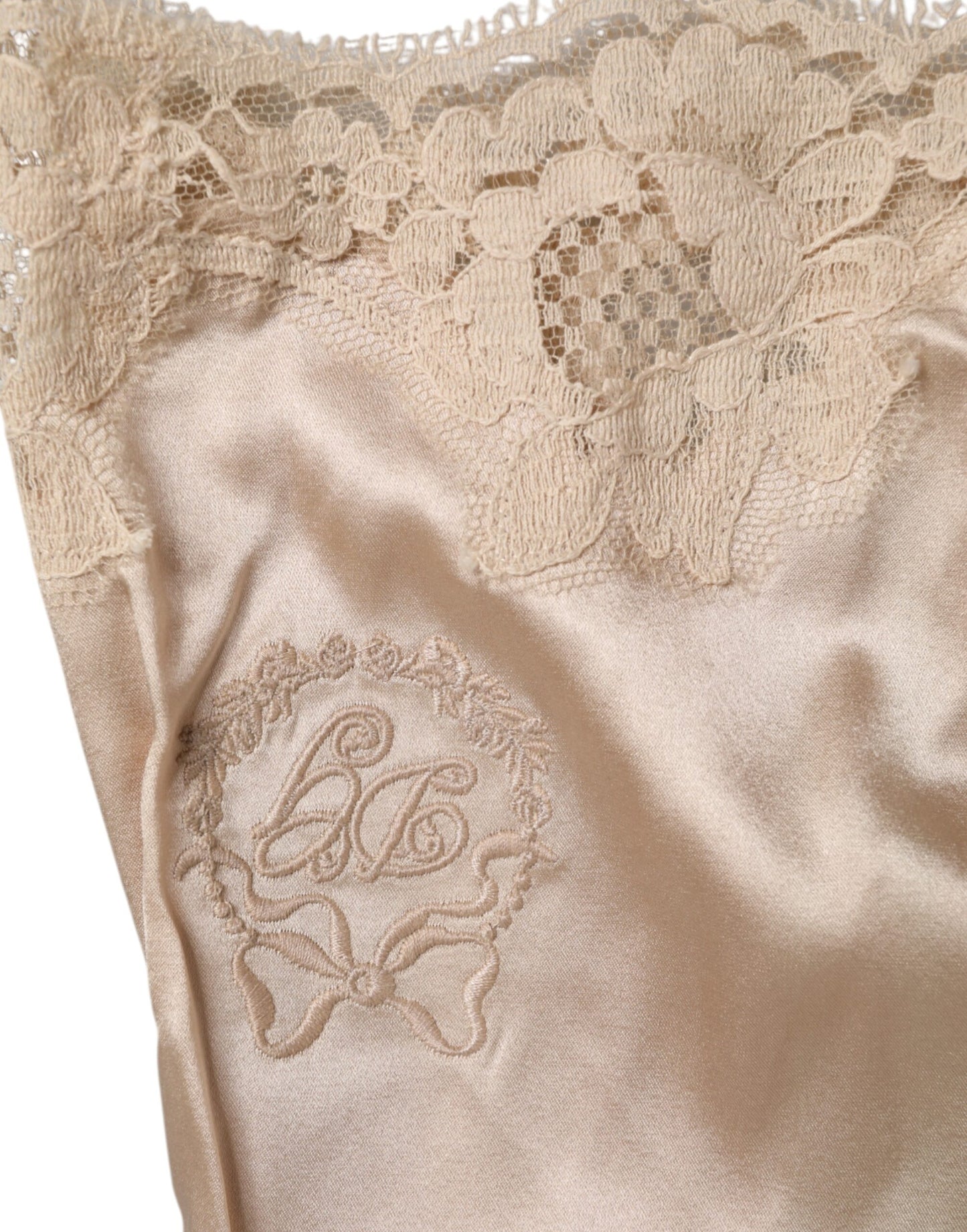 Dolce & Gabbana Camiseta de tirantes de seda y satén de encaje beige Ropa interior