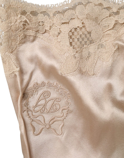 Dolce & Gabbana Camiseta de tirantes de seda y satén de encaje beige Ropa interior