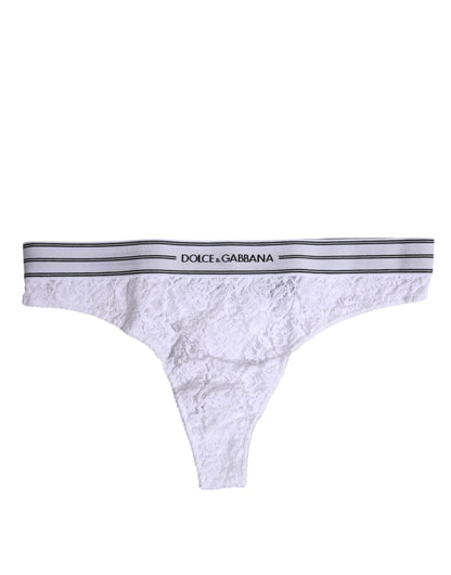 Ropa interior tipo braguita de nailon blanco con encaje floral de Dolce & Gabbana