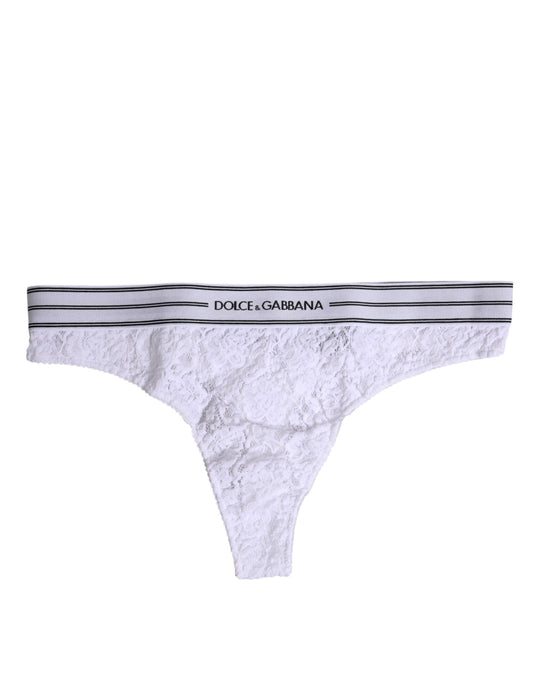 Ropa interior tipo braguita de nailon blanco con encaje floral de Dolce & Gabbana