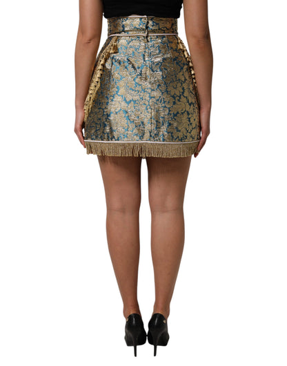 Minifalda de borlas de jacquard floral azul de Dolce & Gabbana