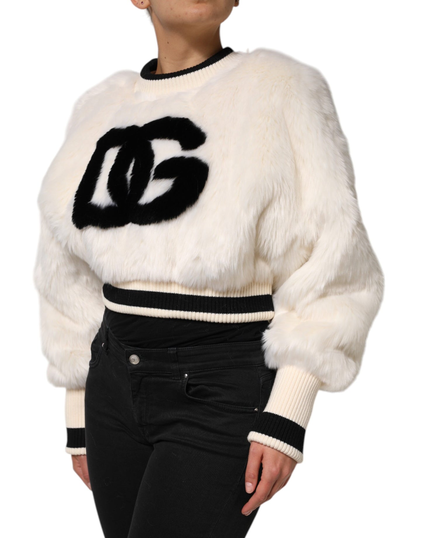 Sudadera Dolce & Gabbana blanca corta de piel sintética DG