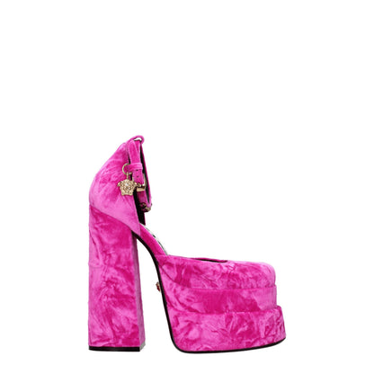 Sandalias Versace de plataforma de terciopelo rosa
