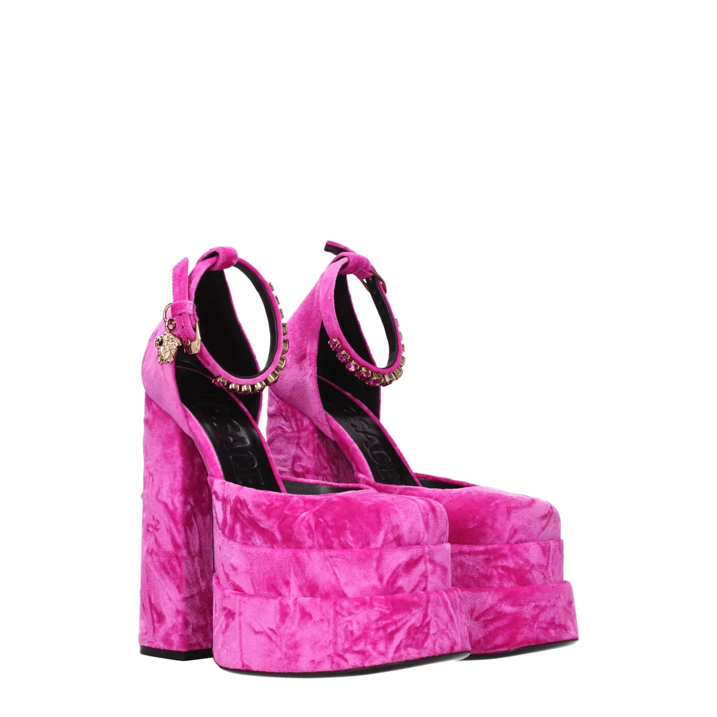 Sandalias Versace de plataforma de terciopelo rosa