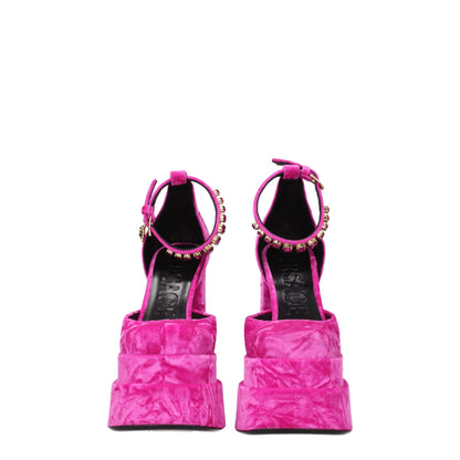 Sandalias Versace de plataforma de terciopelo rosa