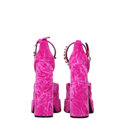 Sandalias Versace de plataforma de terciopelo rosa
