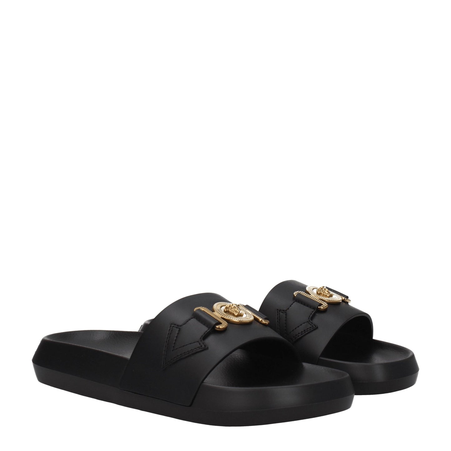 Pantuflas de cuero negras Versace