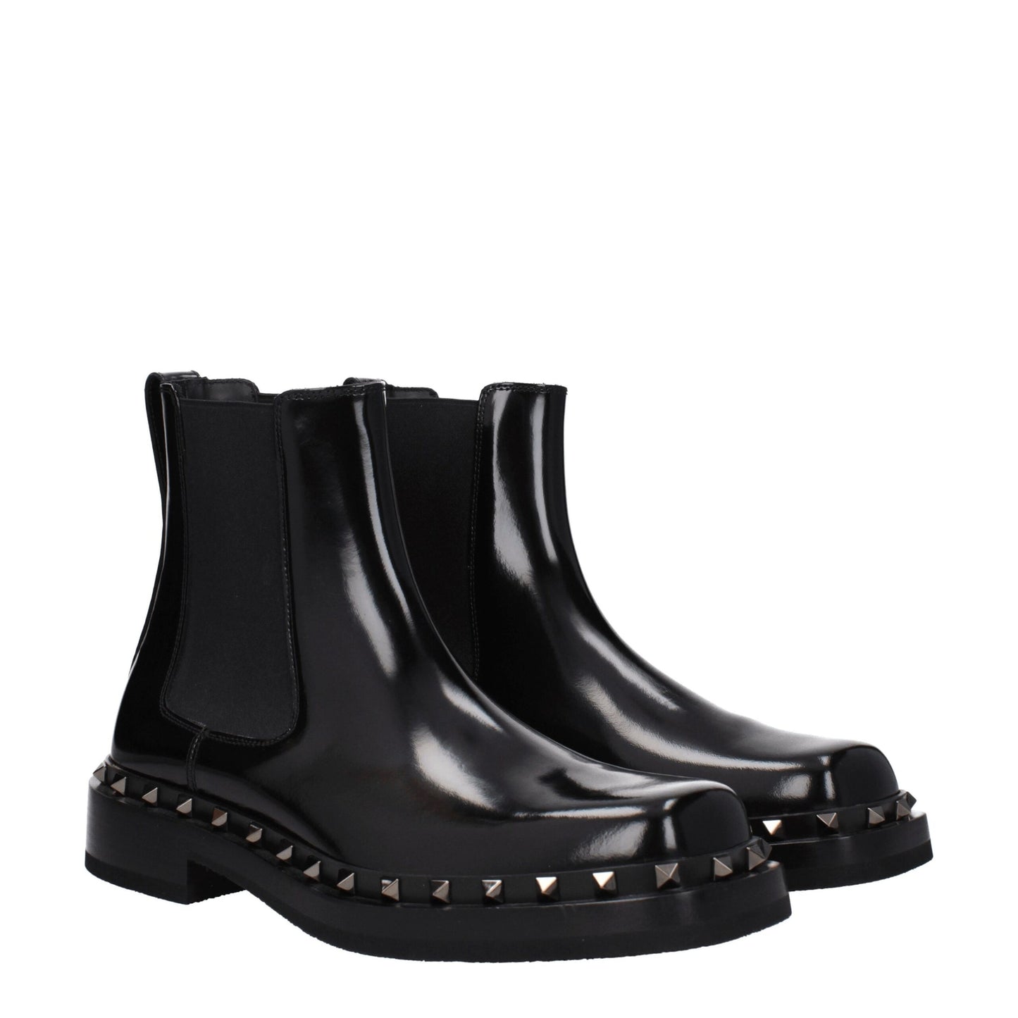 Botas De Tobillo De Cuero Negro Valentino Garavani