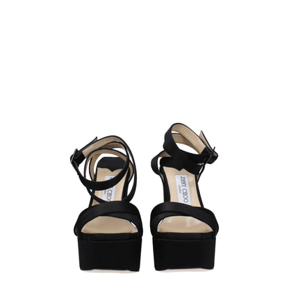 Sandalias de plataforma de satén negro Jimmy Choo
