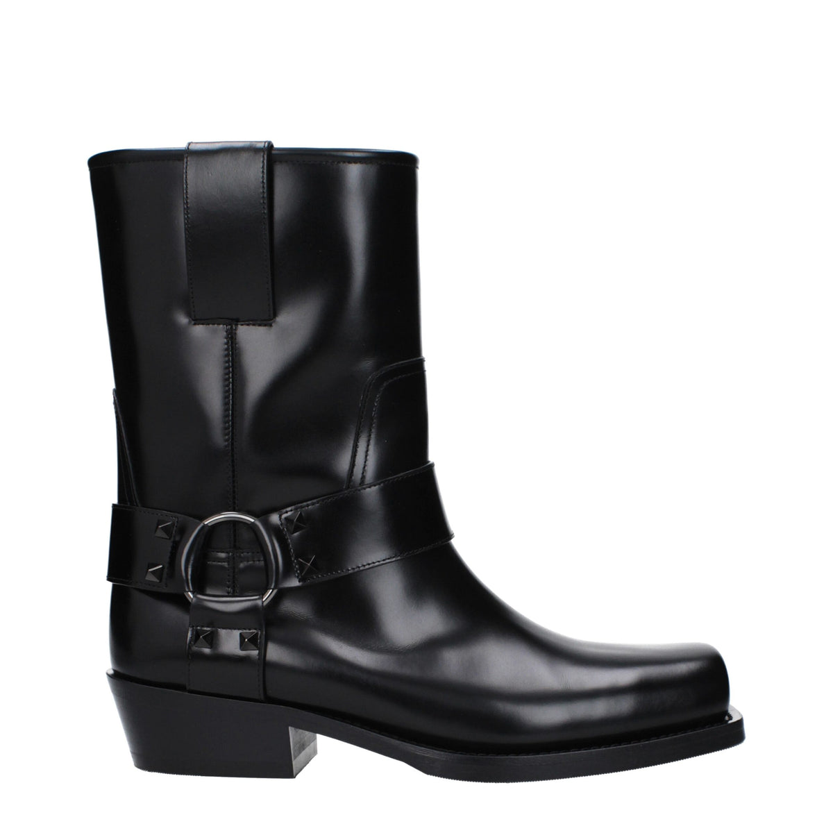 Botas De Tobillo Valentino Garavani De Piel Negra Punta Cuadrada