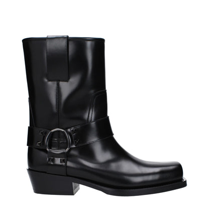 Botas De Tobillo Valentino Garavani De Piel Negra Punta Cuadrada