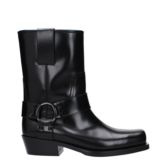 Botas De Tobillo Valentino Garavani De Piel Negra Punta Cuadrada