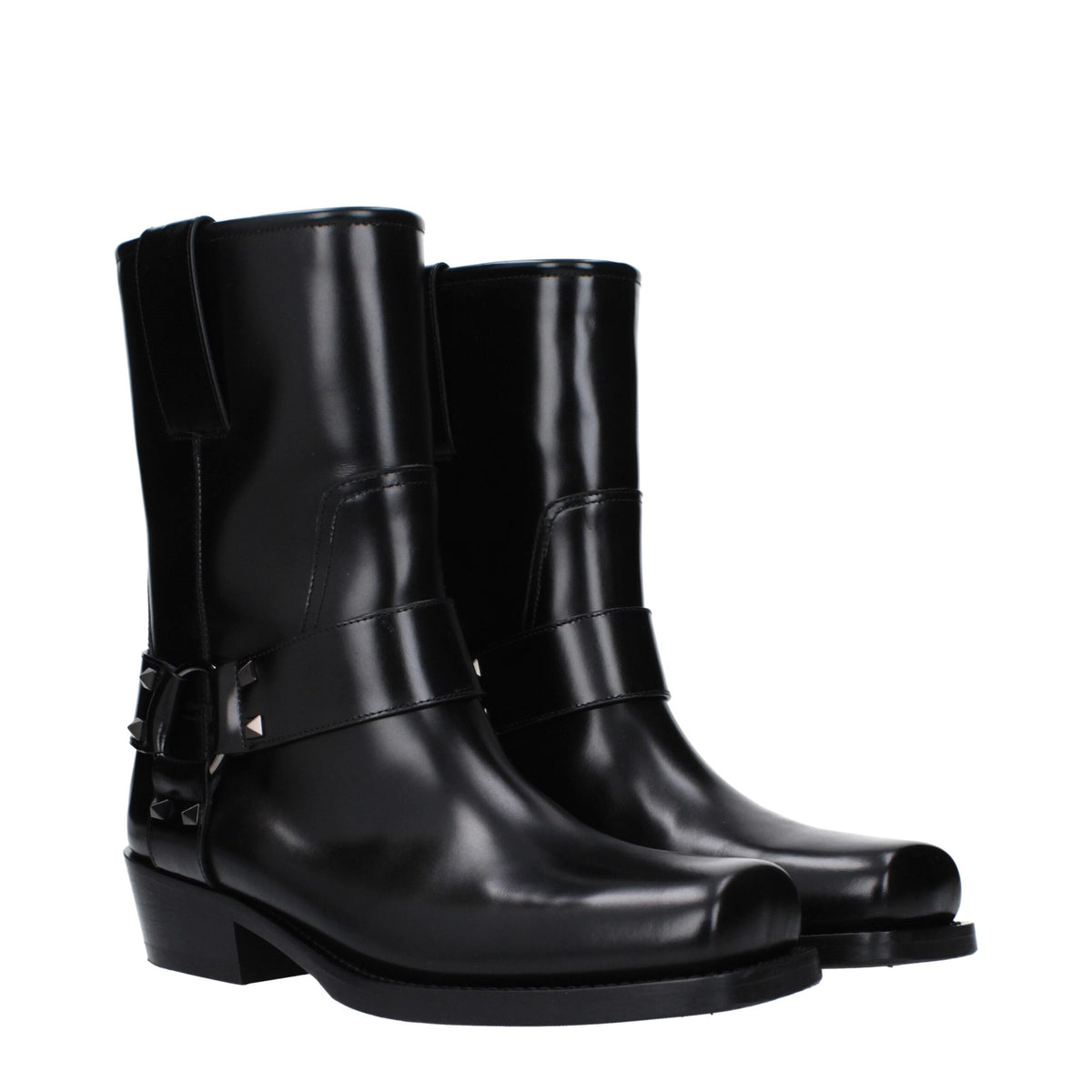 Botas De Tobillo Valentino Garavani De Piel Negra Punta Cuadrada