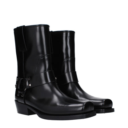 Botas De Tobillo Valentino Garavani De Piel Negra Punta Cuadrada