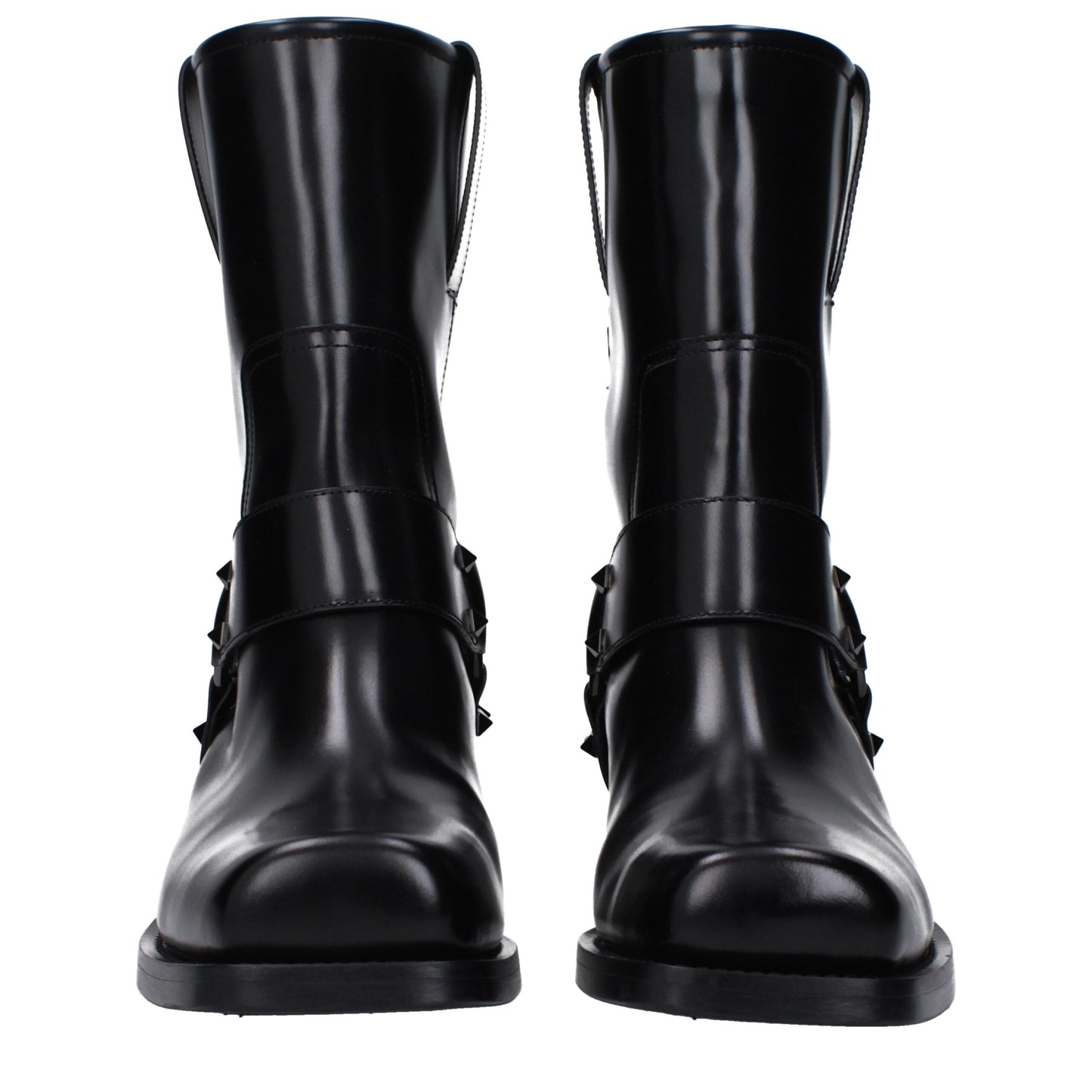 Botas De Tobillo Valentino Garavani De Piel Negra Punta Cuadrada