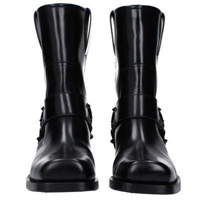 Botas De Tobillo Valentino Garavani De Piel Negra Punta Cuadrada
