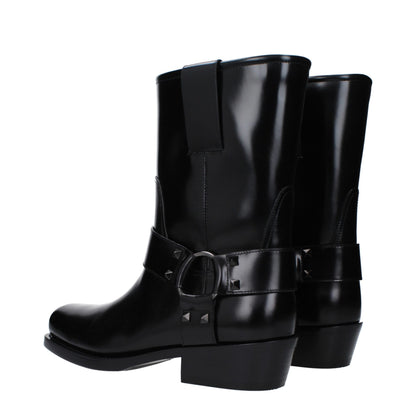 Botas De Tobillo Valentino Garavani De Piel Negra Punta Cuadrada