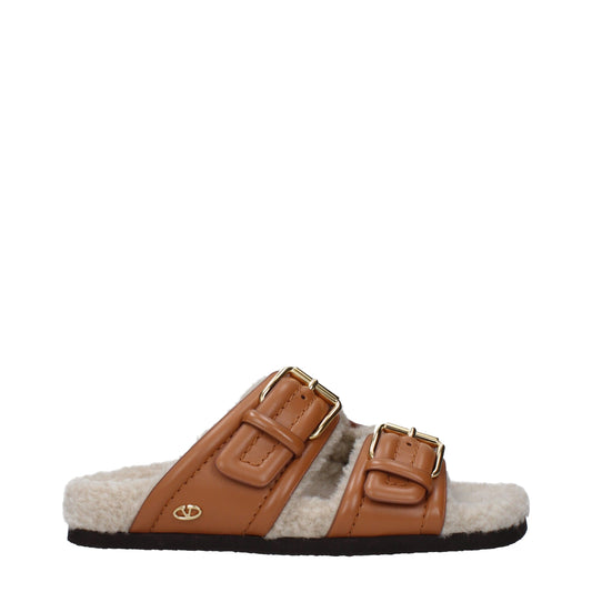 Pantuflas de cuero marrón Valentino Garavani