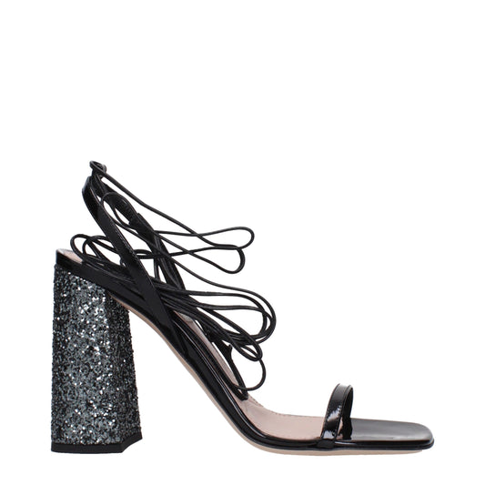 Sandalias de plataforma de cuero negras Miu Miu