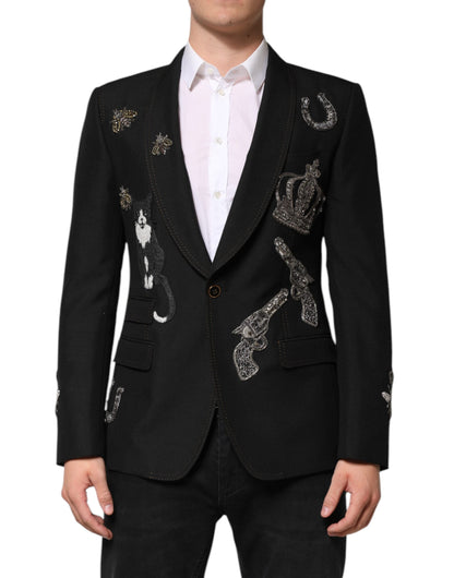 Blazer de traje Dolce & Gabbana negro con abeja y corona embellishments