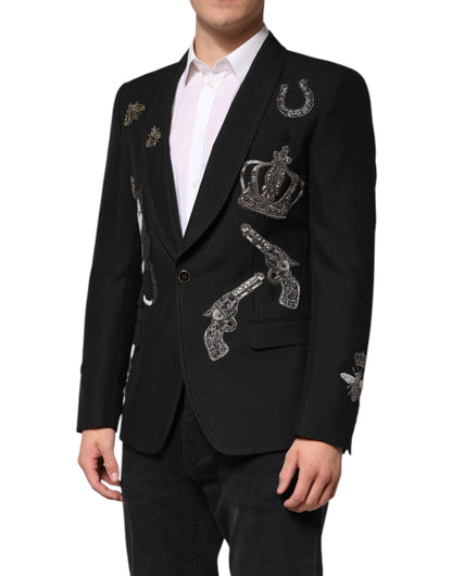 Blazer de traje Dolce & Gabbana negro con abeja y corona embellishments