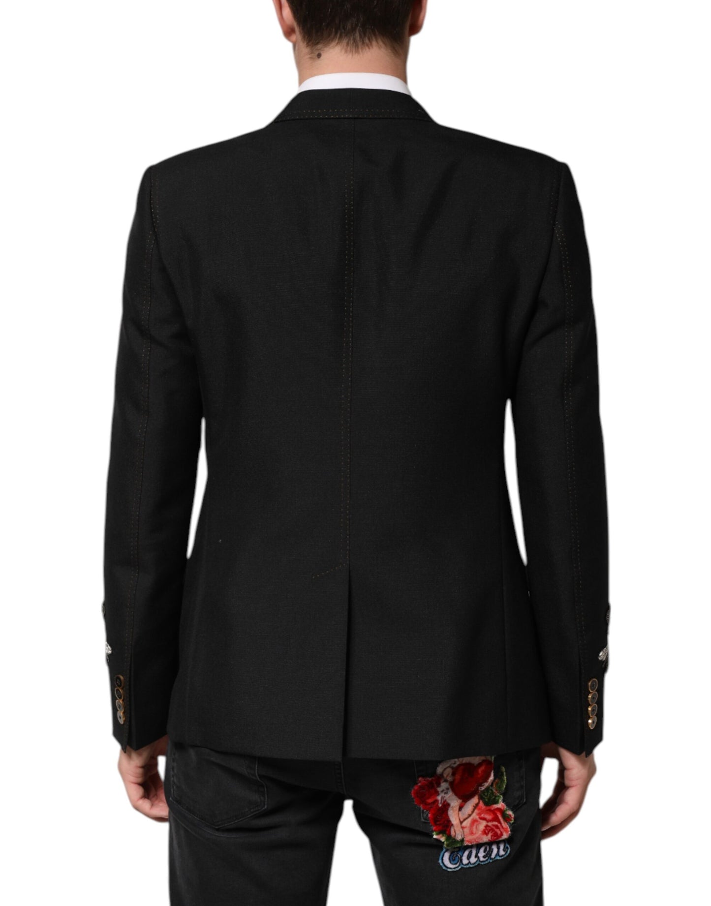 Blazer de traje Dolce & Gabbana negro con abeja y corona embellishments