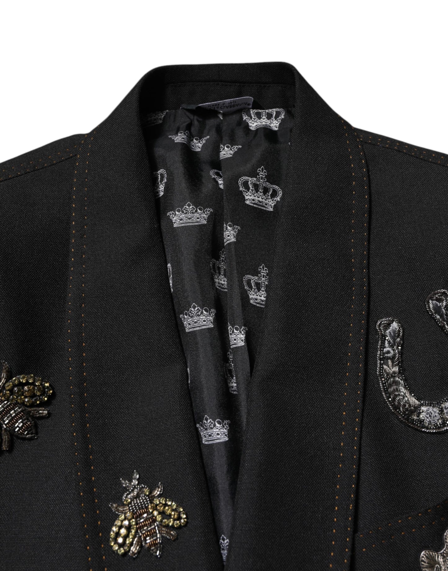 Blazer de traje Dolce & Gabbana negro con abeja y corona embellishments