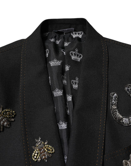 Blazer de traje Dolce & Gabbana negro con abeja y corona embellishments