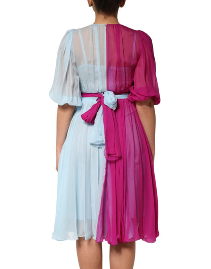 Vestido midi de seda bicolor rosa fucsia y azul claro de Dolce & Gabbana