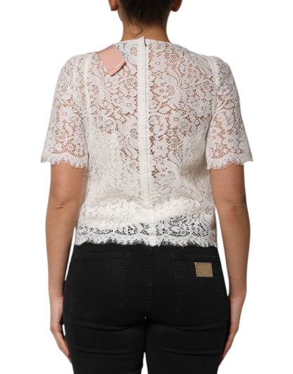 Dolce & Gabbana Blusa de encaje floral blanco de manga corta
