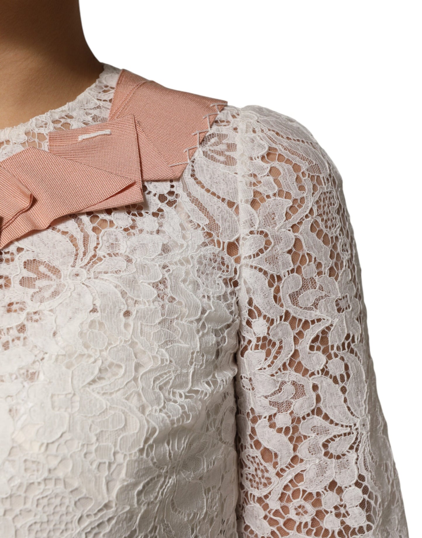 Dolce & Gabbana Blusa de encaje floral blanco de manga corta