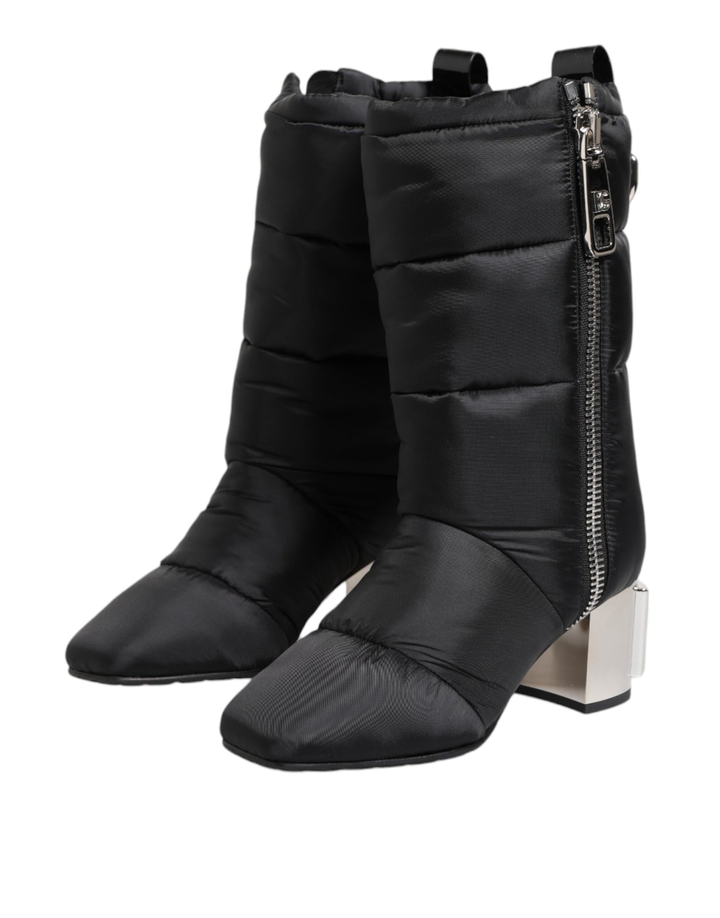 Botas Dolce & Gabbana negras acolchadas de media caña con tacón y logo