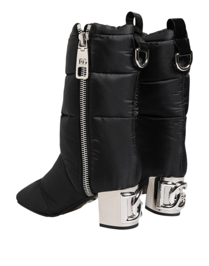 Botas Dolce & Gabbana negras acolchadas de media caña con tacón y logo
