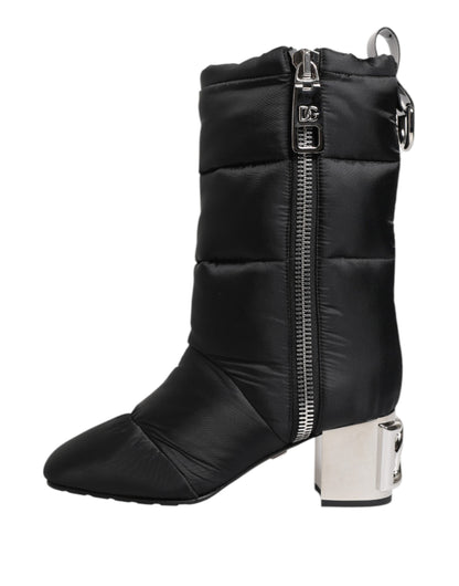Botas Dolce & Gabbana negras acolchadas de media caña con tacón y logo