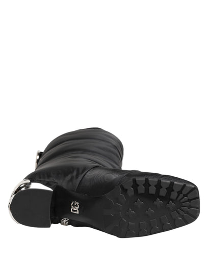 Botas Dolce & Gabbana negras acolchadas de media caña con tacón y logo