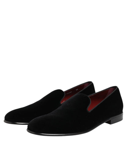 Mocasines Dolce & Gabbana negros de terciopelo sin cordones para hombre