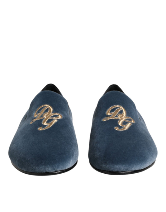 Mocasines Dolce & Gabbana Blue Velvet con logotipo DG Zapatos de vestir