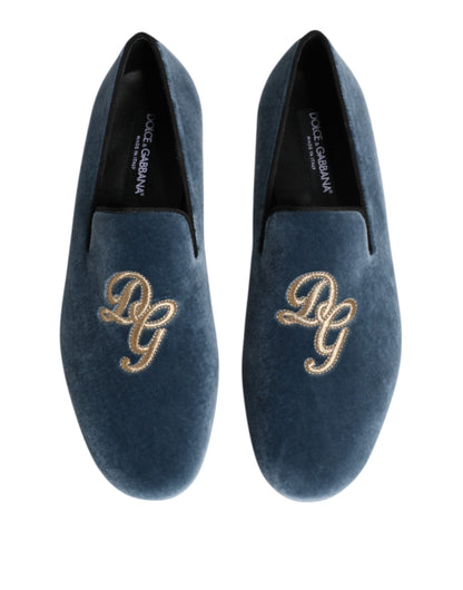 Mocasines Dolce & Gabbana Blue Velvet con logotipo DG Zapatos de vestir
