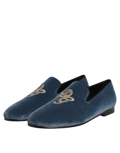 Mocasines Dolce & Gabbana Blue Velvet con logotipo DG Zapatos de vestir